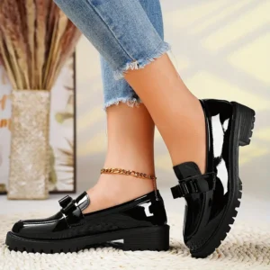 Women's Black Cover Loafers with Bow Detail